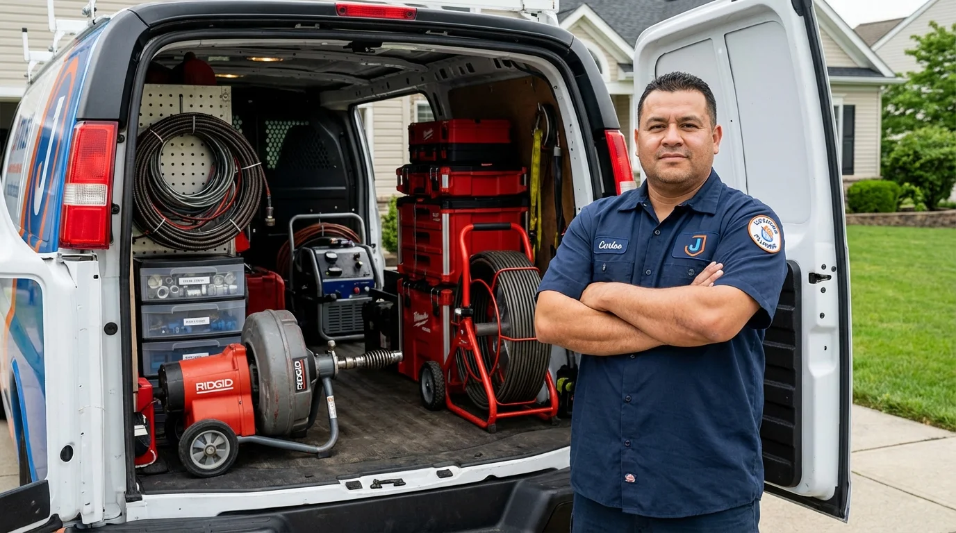 Professional drain cleaning equipment and Johns Plumbing LLC plumber in Gallipolis