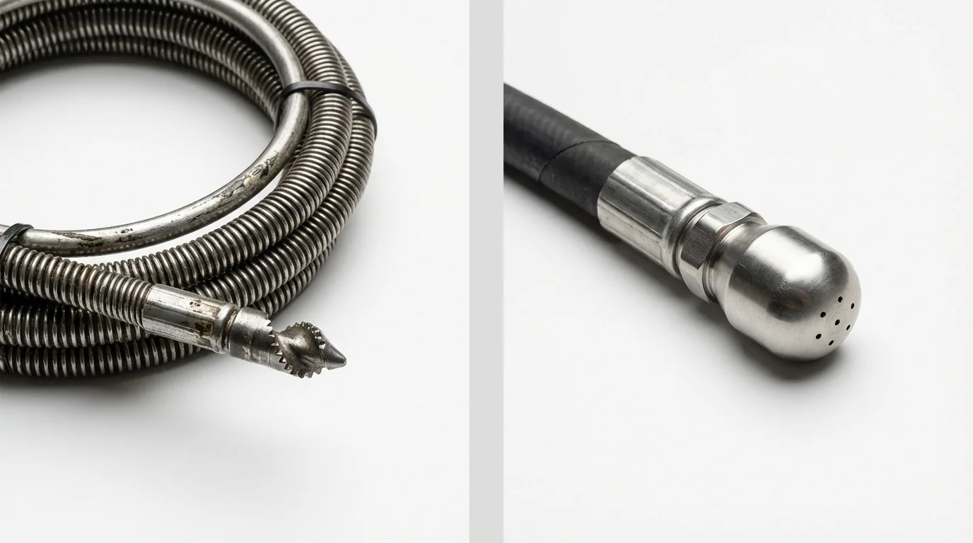 Drain snake cable and hydro jetting nozzle used for drain cleaning in Gallipolis, OH