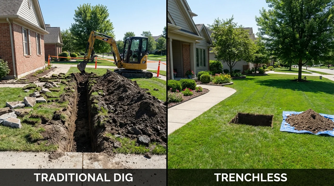 Trenchless sewer repair with minimal yard damage versus traditional excavation in Gallipolis, OH